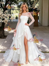 White Tulle Long Sleeve Prom Dress