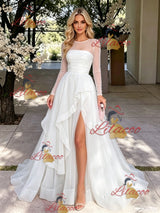 White Tulle Long Sleeve Prom Dress