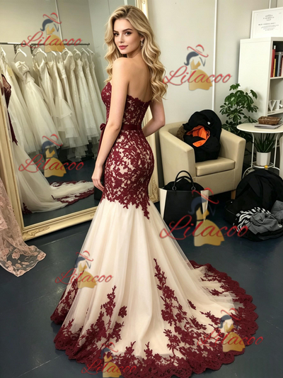Ivory Tulle Strapless Appliques Prom Dress