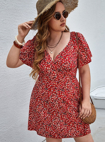 Sexy V-neck Floral Beach Dress