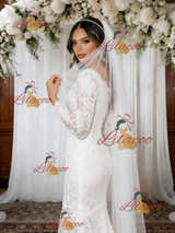 White Mermaid Lace V-neck Long Sleeve Wedding Dress