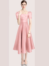 Solid Color Pleated Slim Square Collar Dress