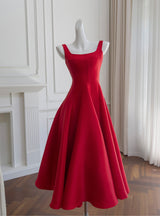 Red Straps Sleeveless Prom Dress