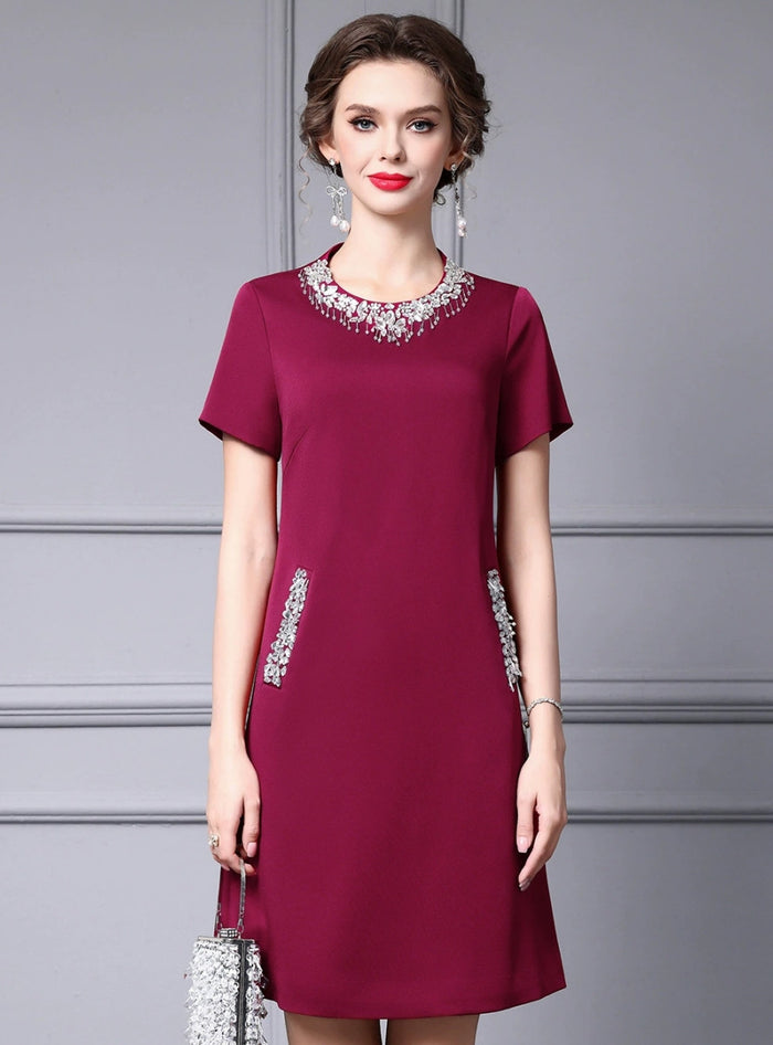 Burgundy Short Sleeve Mother Of The Bride Dress