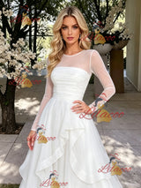 White Tulle Long Sleeve Prom Dress