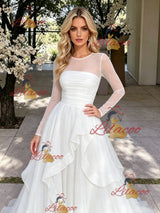 White Tulle Long Sleeve Prom Dress