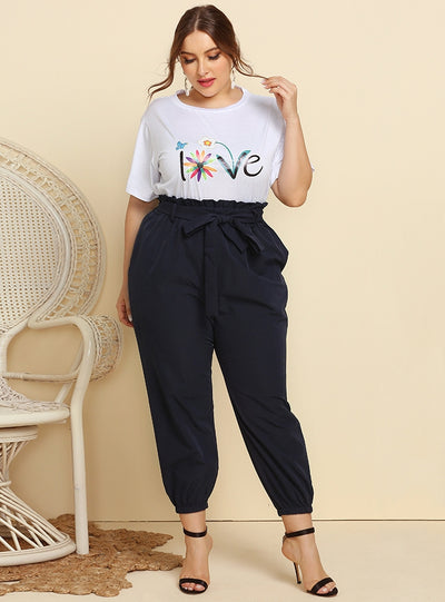 Round Neck Printed T-shirt Pants Two-piece Suit