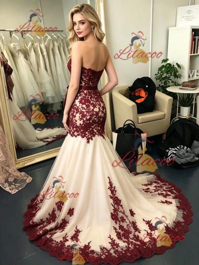 Ivory Tulle Strapless Appliques Prom Dress