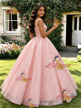 Pink Sequins Straps Quinceanera Dress