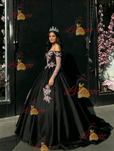Black Straps Appliques Quinceanera Dress