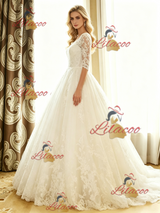 White Tulle Lace Short Sleeve Wedding Dress