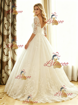 White Tulle Lace Short Sleeve Wedding Dress