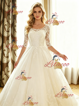 White Tulle Lace Short Sleeve Wedding Dress