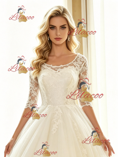 White Tulle Lace Short Sleeve Wedding Dress