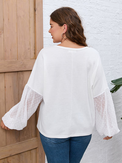 Long Sleeve Spliced Chiffon Round Neck Shirt