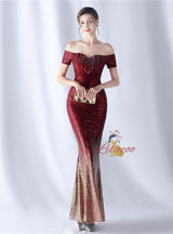 Mermaid Sequins Off the Shoulder Beading Prom Dress