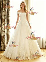 White Tulle Lace Off the Shoulder Wedding Dress