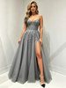 Gray Tulle Straps Appliques Prom Dress