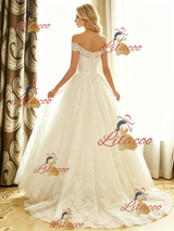 White Tulle Lace Off the Shoulder Wedding Dress