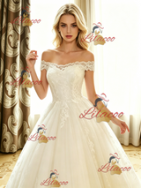 White Tulle Lace Off the Shoulder Wedding Dress