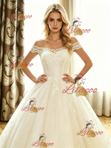 White Tulle Lace Off the Shoulder Wedding Dress