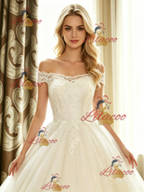 White Tulle Lace Off the Shoulder Wedding Dress