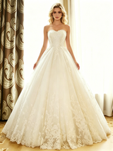 White Tulle Lace Strapless Wedding Dress
