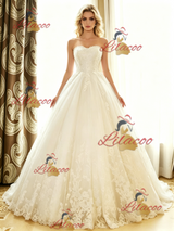 White Tulle Lace Strapless Wedding Dress