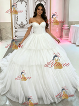 White Tulle Off the Shoulder Tiers Quinceanera Dress
