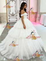 White Tulle Off the Shoulder Tiers Quinceanera Dress