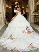 White Tulle Off the Shoulder Tiers Quinceanera Dress