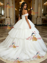 White Tulle Off the Shoulder Tiers Quinceanera Dress