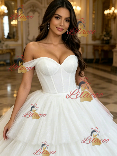 White Tulle Off the Shoulder Tiers Quinceanera Dress