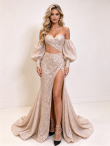 Long Sleeve Mermaid Sequins Prom Dress