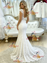 White Mermaid Lace V-neck Wedding Dress
