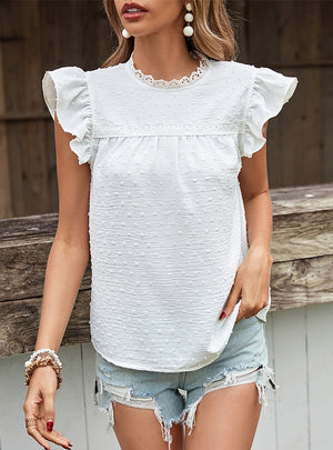 Ruffled White Stitching Sleeveless Shirt