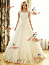 White Tulle Lace Cap Sleeve Wedding Dress