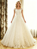White Tulle Lace Cap Sleeve Wedding Dress