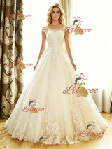 White Tulle Lace Cap Sleeve Wedding Dress
