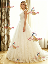 White Tulle Lace Cap Sleeve Wedding Dress