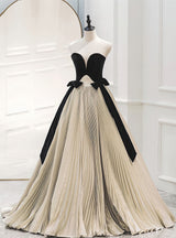 Pleats Strapless Black Velvet Prom Dress