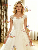 White Tulle Lace Cap Sleeve Wedding Dress