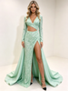 Green Sequins Long Sleeve Prom Dress