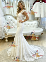 White Mermaid Lace V-neck Wedding Dress