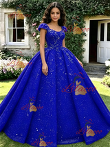 Blue Seuqins Straps Quinceanera Dress