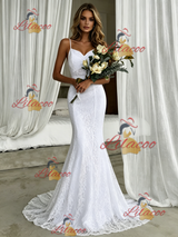 White Mermaid Spaghetti Straps Wedding Dress