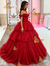 Red Tulle Off the Shoulder Beading Quinceanera Dress