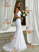 White Mermaid Spaghetti Straps Wedding Dress
