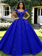 Blue Seuqins Straps Quinceanera Dress