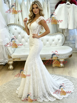 White Mermaid Lace V-neck Wedding Dress